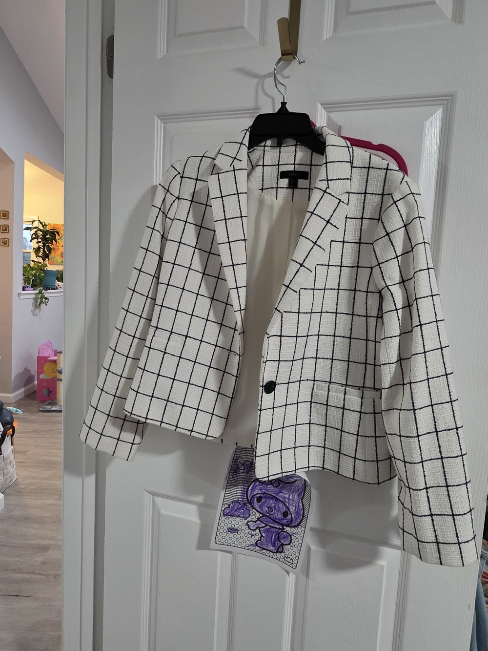 J. Crew White Blazer with Black Windowpane Grid